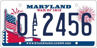MD license plate 0AE2456