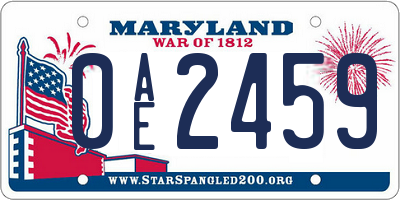 MD license plate 0AE2459