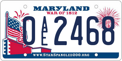 MD license plate 0AE2468
