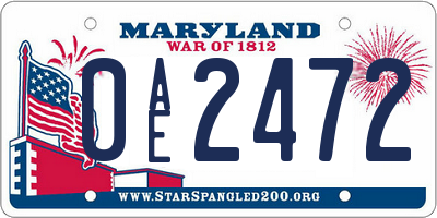 MD license plate 0AE2472