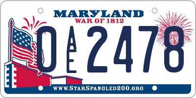 MD license plate 0AE2478