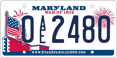 MD license plate 0AE2480