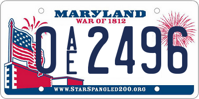 MD license plate 0AE2496