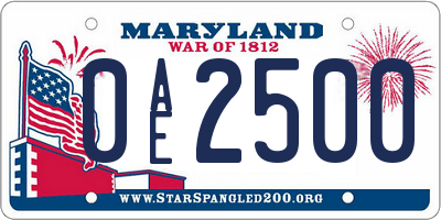 MD license plate 0AE2500