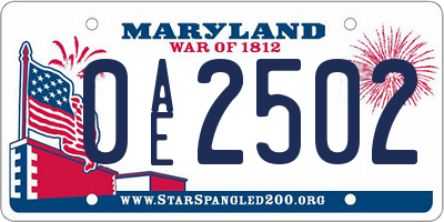 MD license plate 0AE2502