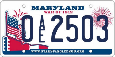 MD license plate 0AE2503