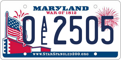 MD license plate 0AE2505