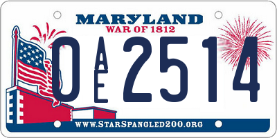 MD license plate 0AE2514