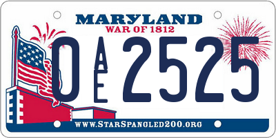 MD license plate 0AE2525