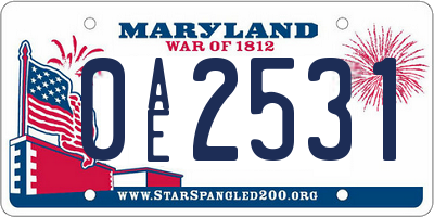 MD license plate 0AE2531