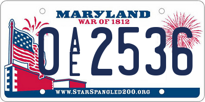 MD license plate 0AE2536