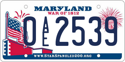 MD license plate 0AE2539