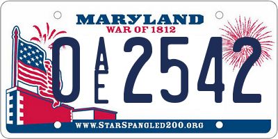 MD license plate 0AE2542