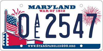MD license plate 0AE2547