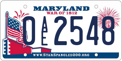 MD license plate 0AE2548