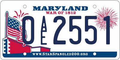 MD license plate 0AE2551