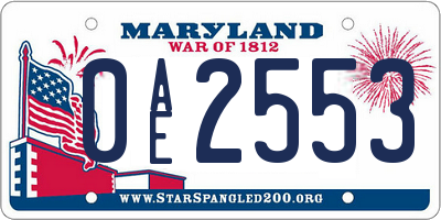 MD license plate 0AE2553