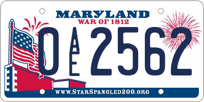 MD license plate 0AE2562