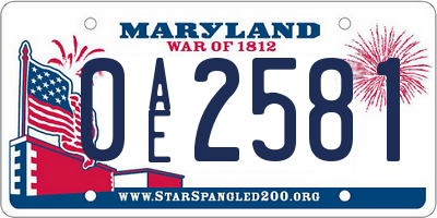 MD license plate 0AE2581