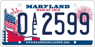 MD license plate 0AE2599