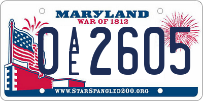 MD license plate 0AE2605