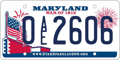 MD license plate 0AE2606