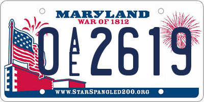 MD license plate 0AE2619