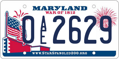 MD license plate 0AE2629