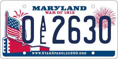 MD license plate 0AE2630