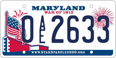 MD license plate 0AE2633