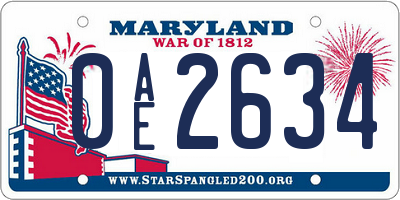 MD license plate 0AE2634