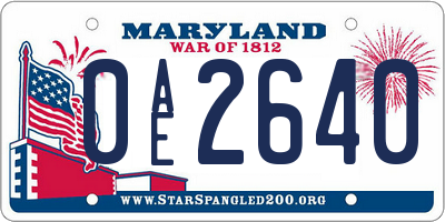 MD license plate 0AE2640