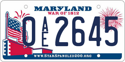 MD license plate 0AE2645