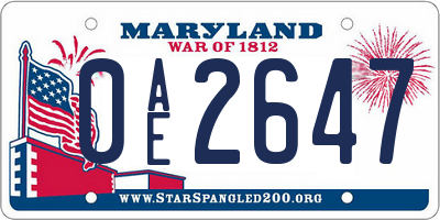 MD license plate 0AE2647