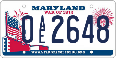 MD license plate 0AE2648