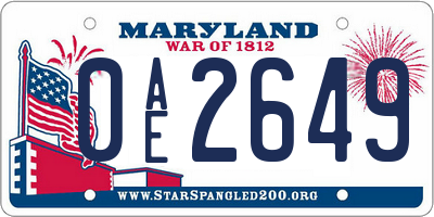 MD license plate 0AE2649