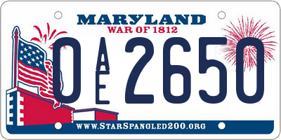 MD license plate 0AE2650