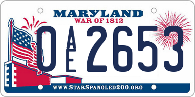 MD license plate 0AE2653