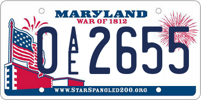 MD license plate 0AE2655