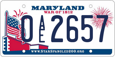 MD license plate 0AE2657