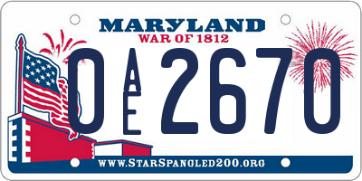 MD license plate 0AE2670