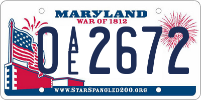 MD license plate 0AE2672