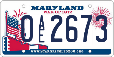 MD license plate 0AE2673