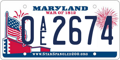 MD license plate 0AE2674