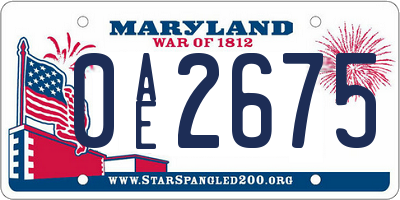 MD license plate 0AE2675