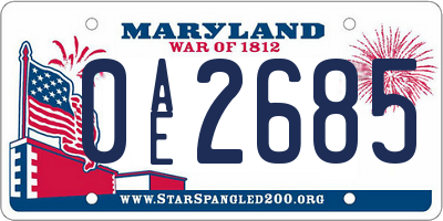 MD license plate 0AE2685