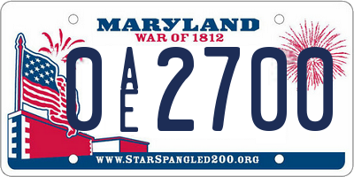 MD license plate 0AE2700