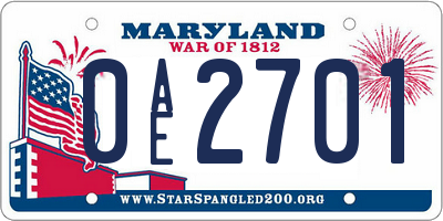 MD license plate 0AE2701