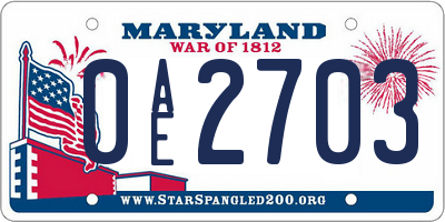 MD license plate 0AE2703