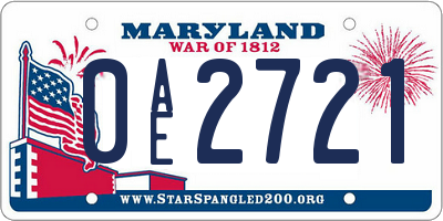 MD license plate 0AE2721